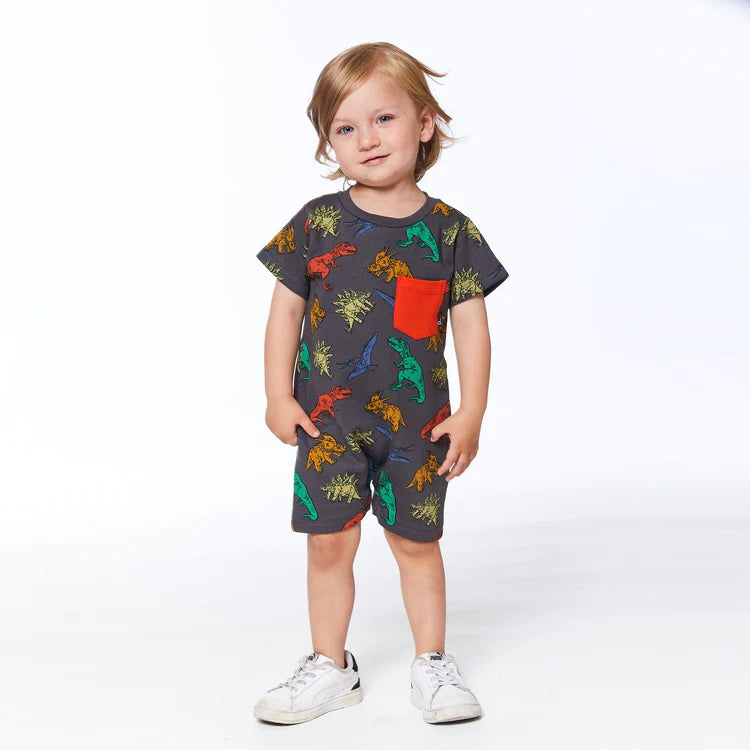 Romper Printed French Terry: AOP Dino