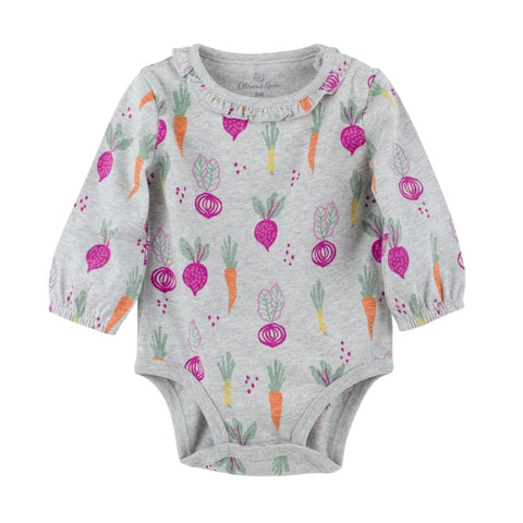 Girl Veggie Printed Bodysuit: Oatmeal Heather