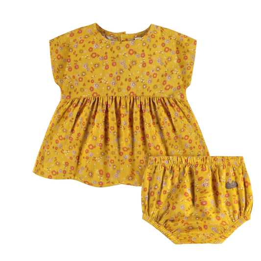 Yellow Flowery Dress in Viscose with Boomer