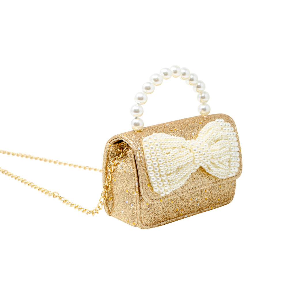 Gold Glitter Pearl Bow Bag