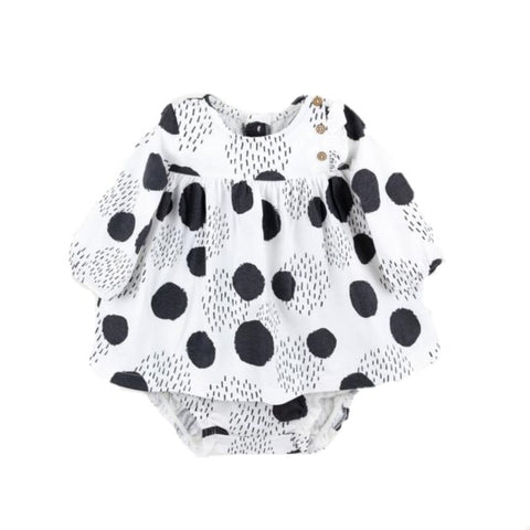 Girl Abstract Geo Dress Set: White