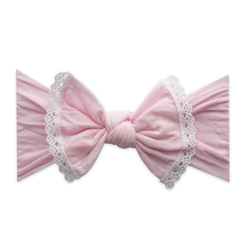 Pink w/ White Lace Trimmed Headband