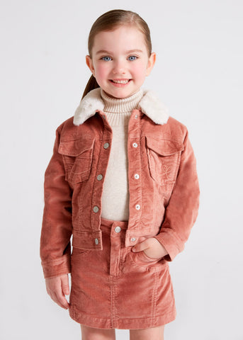 Fur collar corduroy  jacket: Nude