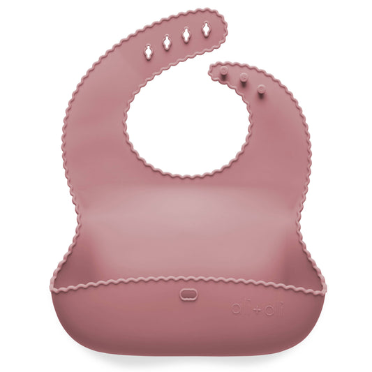 Silicone Roll Up Bib for Baby - Wavy Edge Dusty Rose