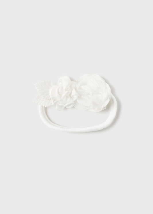 Elastic Hairband with Floral Applique: Off White