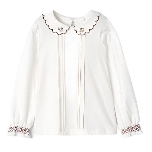 Embroidered Collar Blouse: Mocha