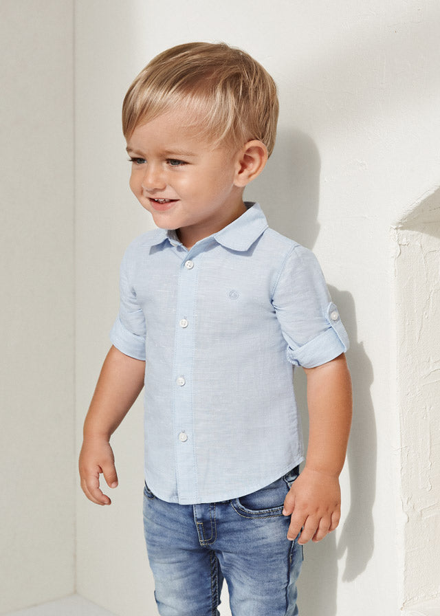 Little Boy Basic linen l/s shirt: Light Blue