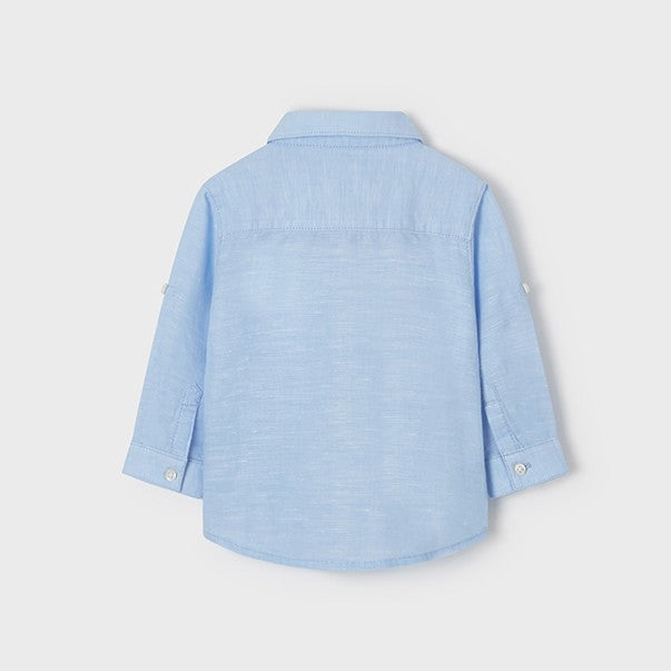 Little Boy Basic linen l/s shirt: Light Blue