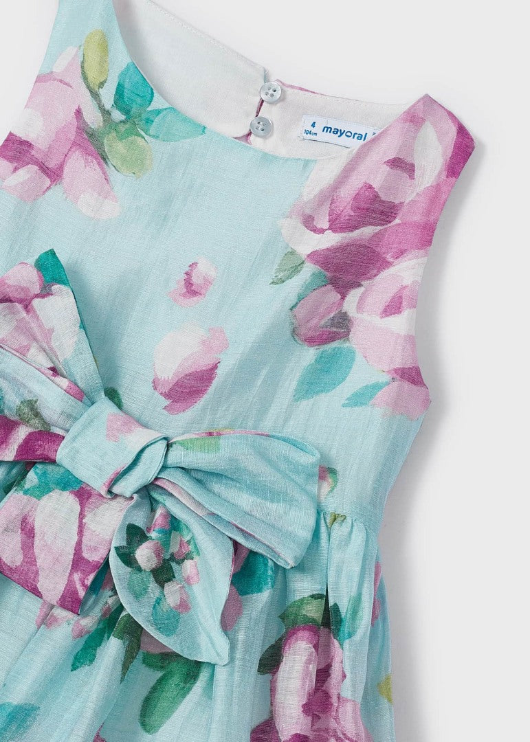Printed Linen Dress: Floral Aqua